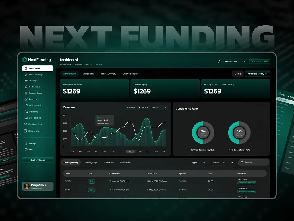 Prop firm trader dashboard built by Z1techs, example 10